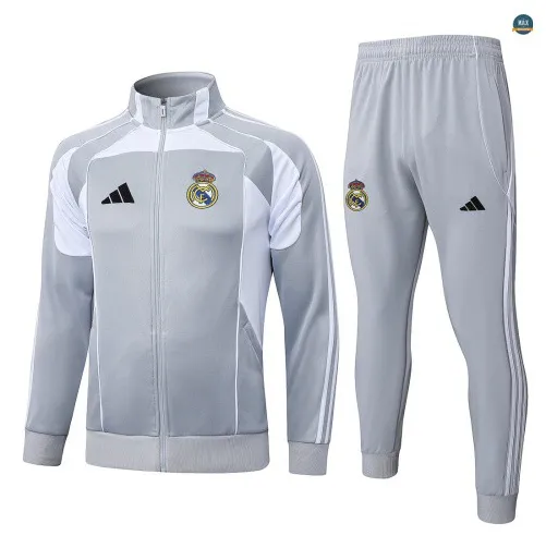 Veste Survetement foot Real Madrid 2026/27 Gris/Blanc